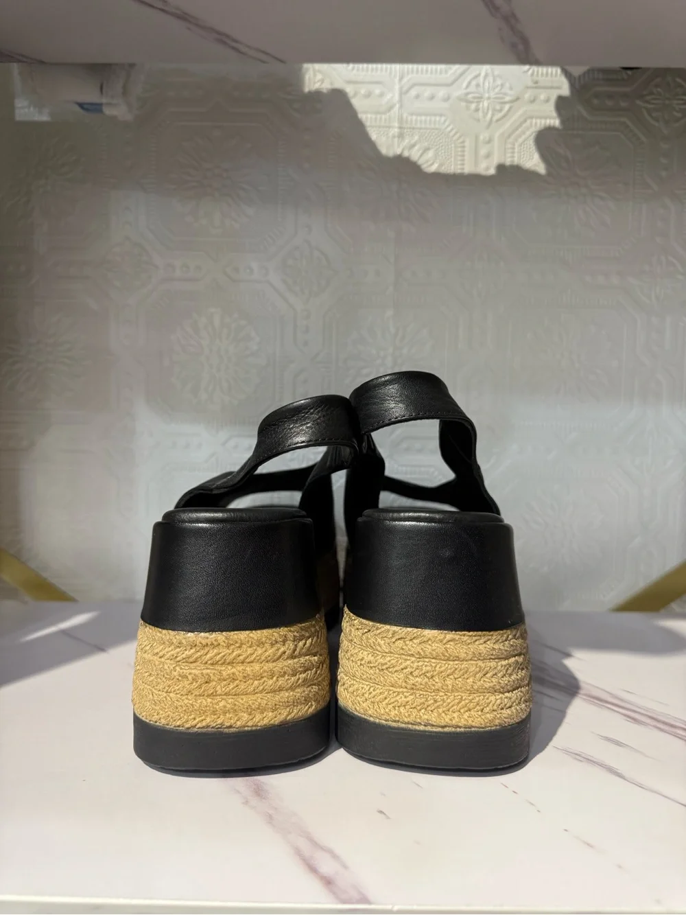 Lonza Agnes’s Black Leather Platform Espadrille Slingback Sandals